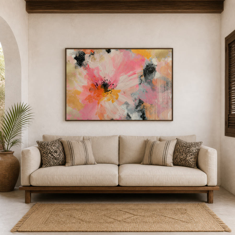 Pink and Gold Abstract Bloom – Boho Wall Art
