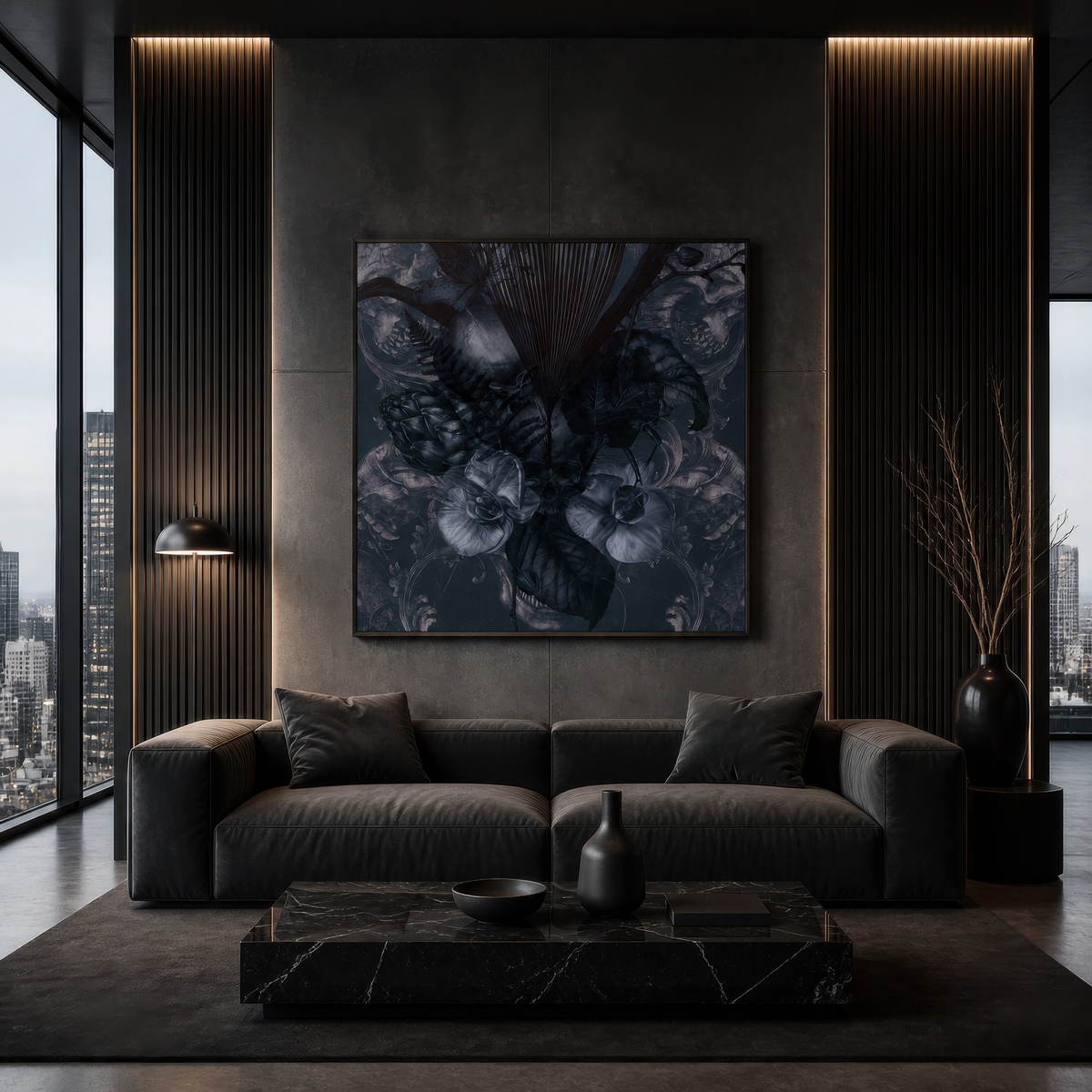 Dark Monochrome Botanical Illustration – Vamp Romantic Wall Art