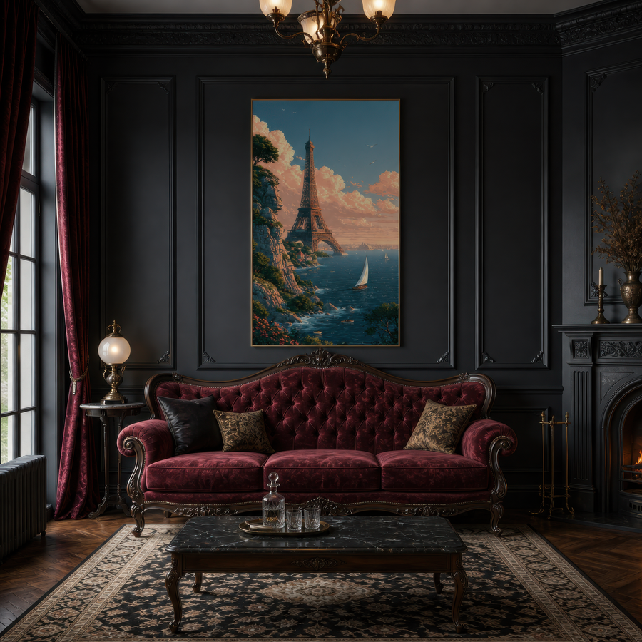 Eiffel Tower Sea Cliff Illustration – Travel Wall Art