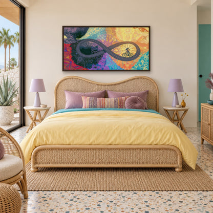 Solo Ride to Gold psychedelic wall art in a bedroom