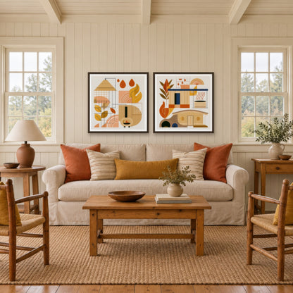 Autumn Geometric Study cottagecore wall art in a living room
