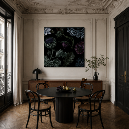 Dark Botanical Still Life wall art print, alternate room view