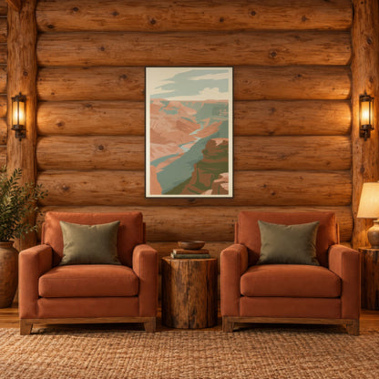 Wide Canyon Vista with a Pale River landscape wall art in a den