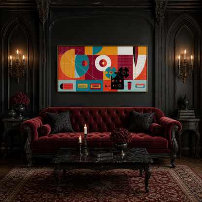 Geometric Retro Tape Deck Abstract wall art print, alternate room view