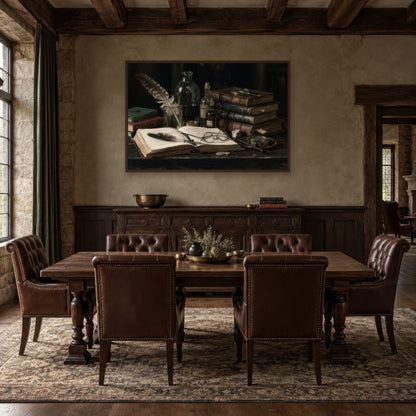 Ivy League Shadow dark academia wall art in a dining room