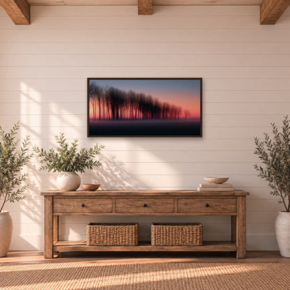 Bare Trees at Sunset landscape wall art in an entryway