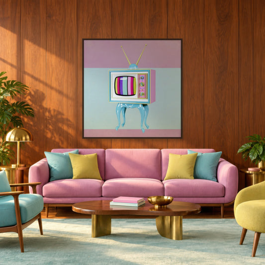 Retro TV Color Bars Illustration mid-century modern wall art in a living room