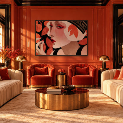 Deco Woman with Leaves art deco wall art in a den