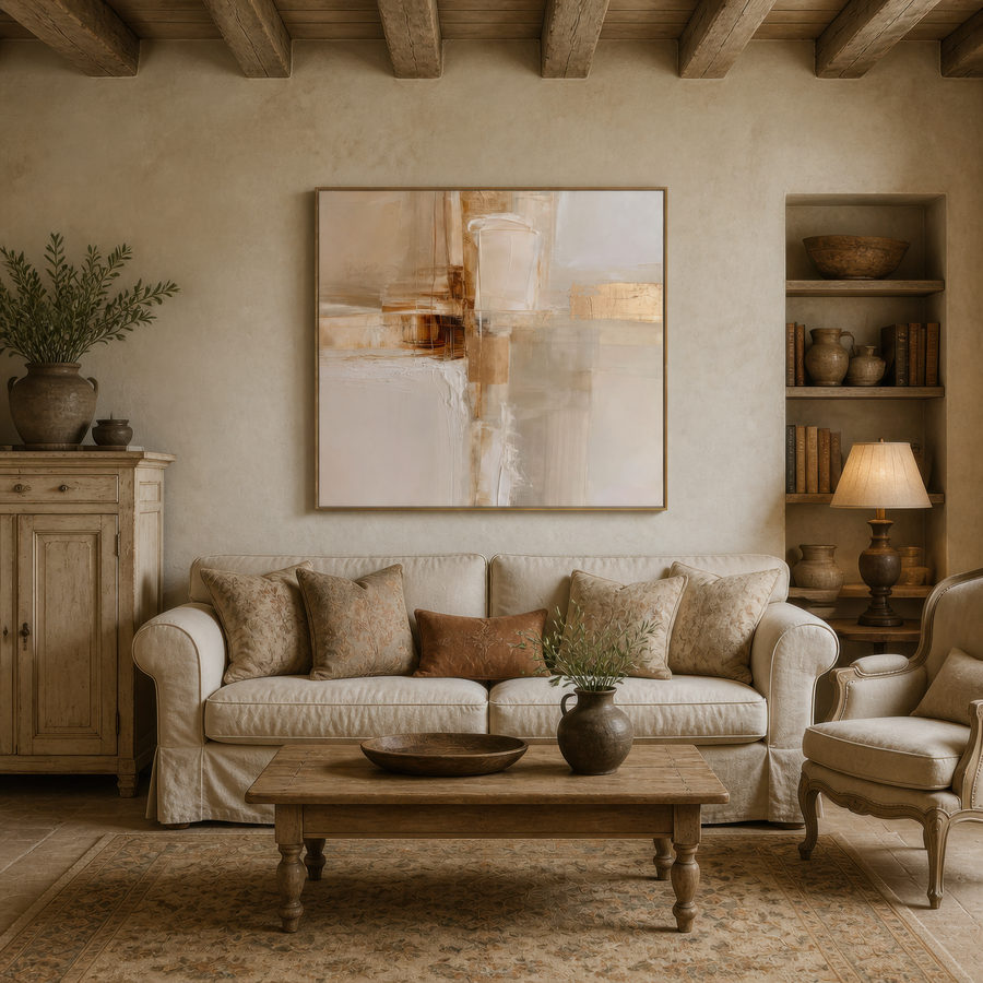 Pale Cream and Gold Blocks Abstract – Earthy Abstract Wall Art
