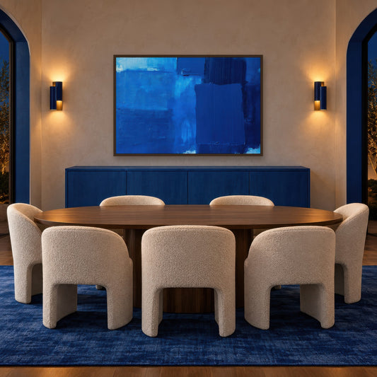 Blue Color Block Abstract wall art in a dining room