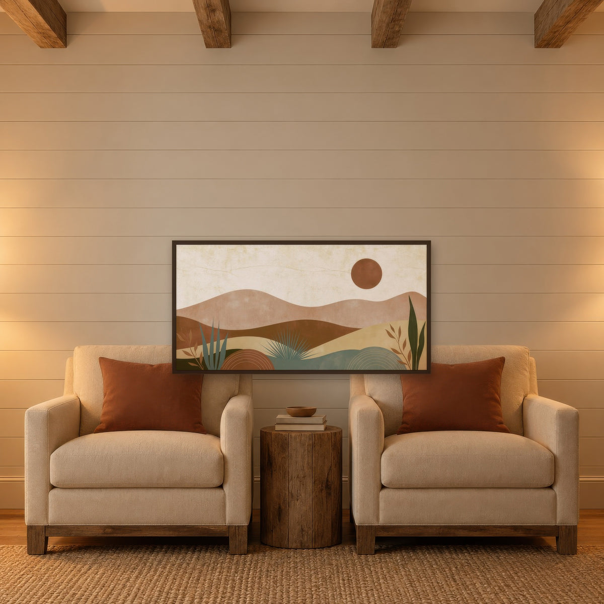 Desert Hills in Warm Light landscape wall art in a den