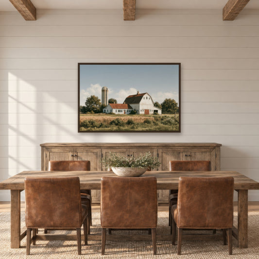 Amber Grain Silo farmhouse wall art in a dining room
