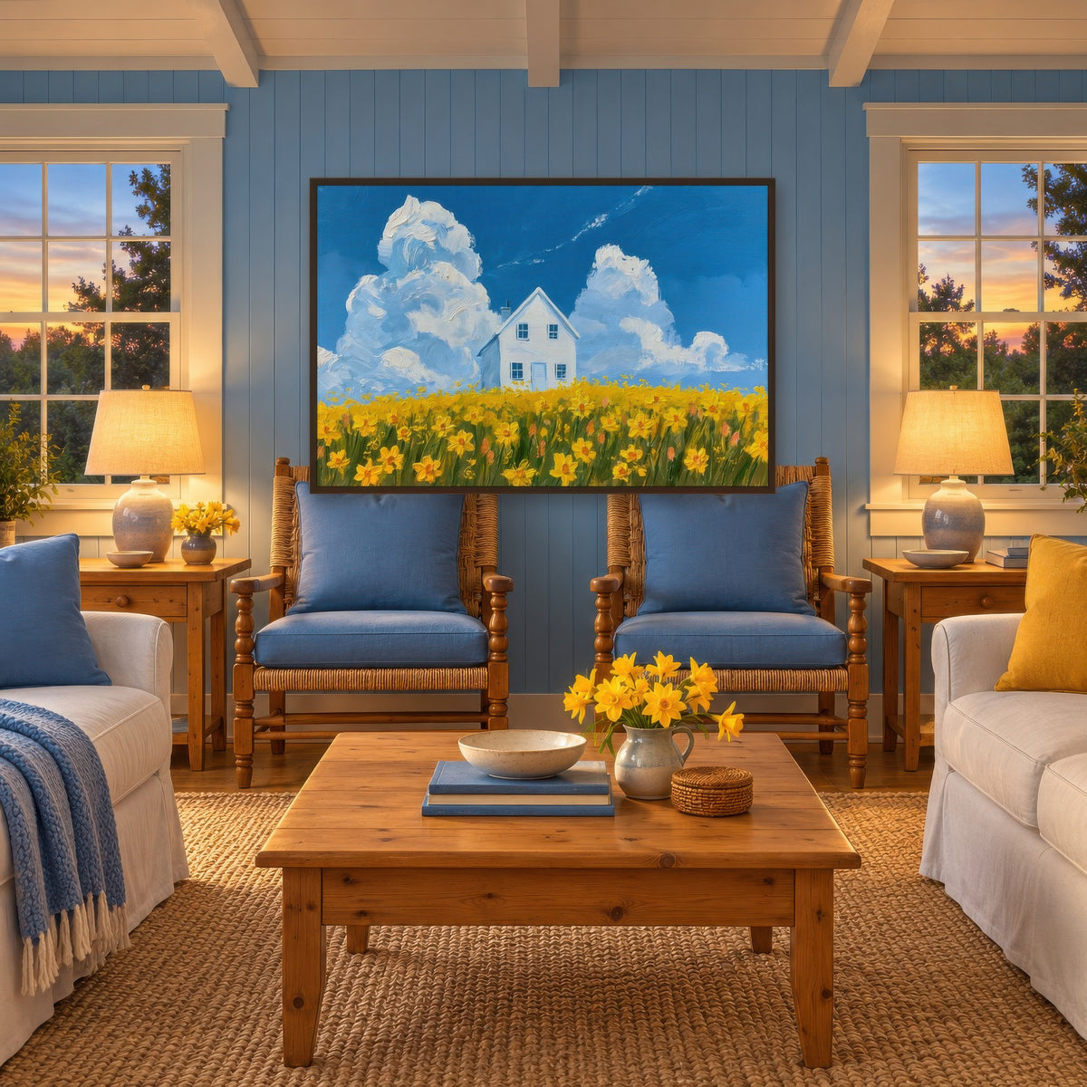 Daffodil Field Cottage cottagecore wall art in a den