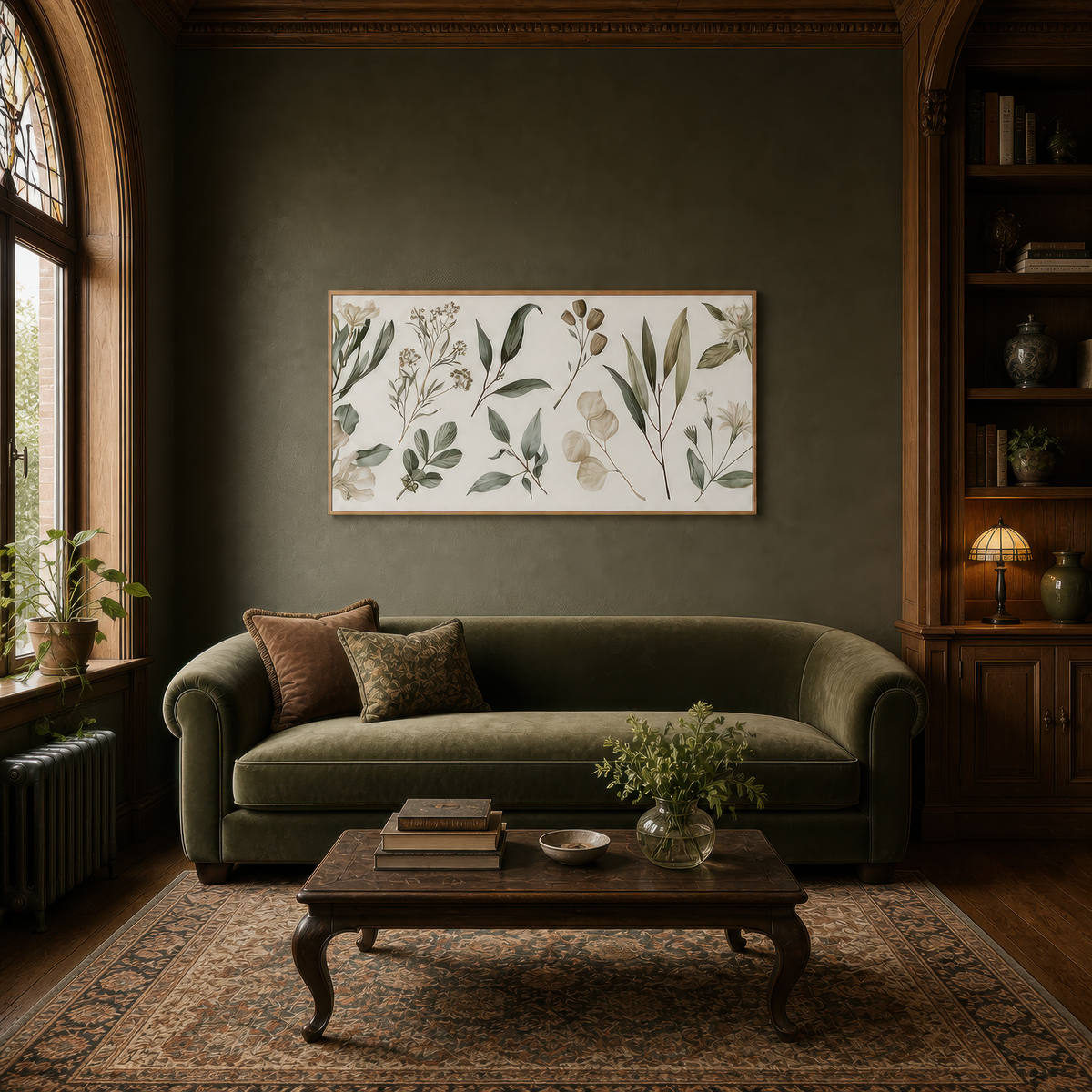 Botanical Sprigs with Papery Seed Pods wall art print, alternate room view
