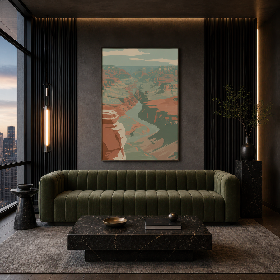 Winding River in a Shadowed Canyon – Landscape Wall Art