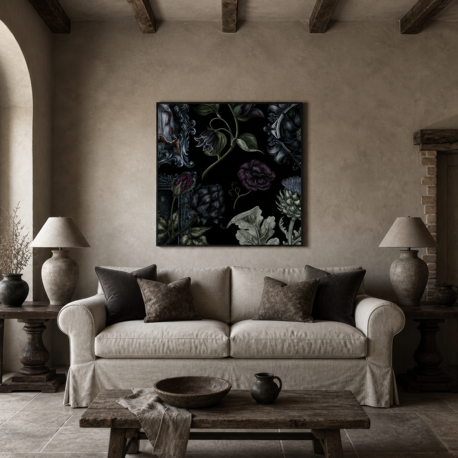Plum Rose and Silver Scrollwork Floral – Vamp Romantic Wall Art