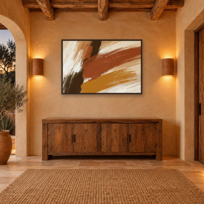 Bold Strokes in Rust and Gold boho wall art in an entryway