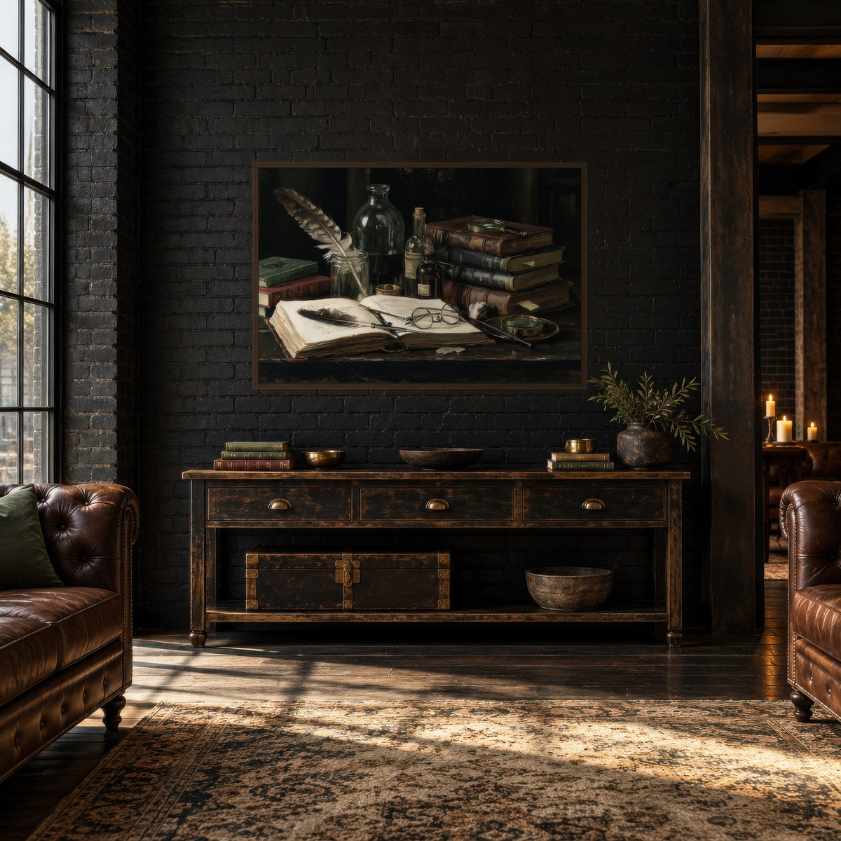 Ivy League Shadow dark academia wall art in an entryway