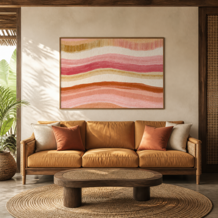 Woven Wave Bands in Coral and Rose – Boho Wall Art