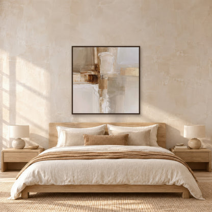 Pale Cream and Gold Blocks Abstract earthy abstract wall art in a bedroom