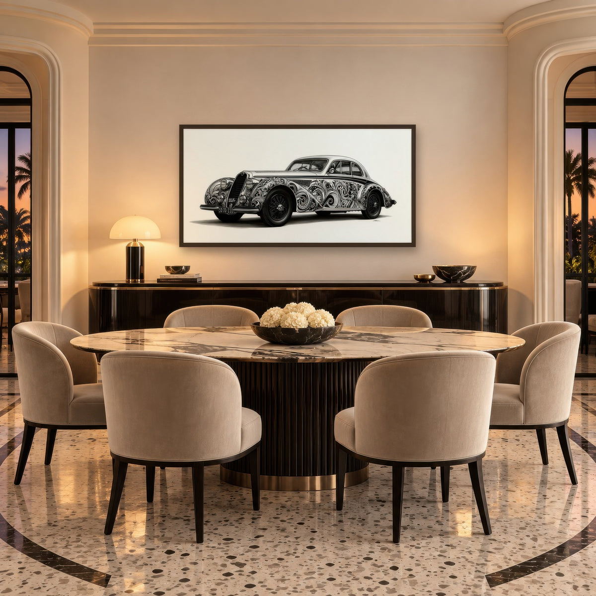Vintage Car in Filigree art deco wall art in a dining room