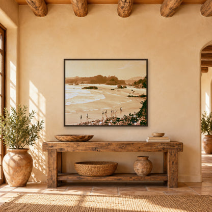 Vintage Style Coastal Cove in Sepia landscape wall art in an entryway