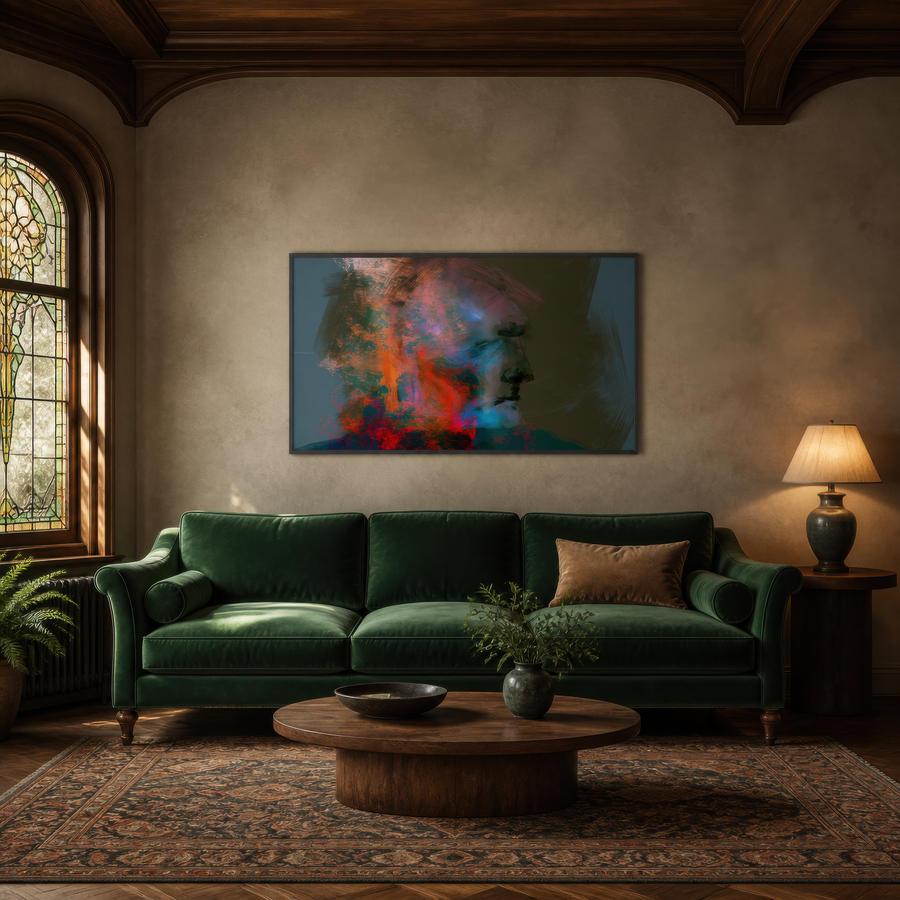 Orange and Teal Profile – Abstract Portrait Wall Art