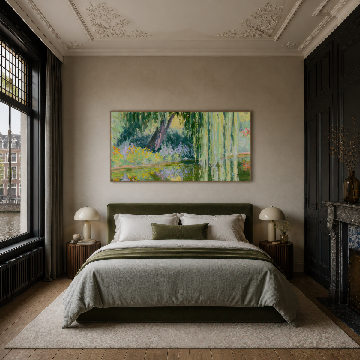 Sunlit Willow over a Garden Pond – Impressionist Wall Art