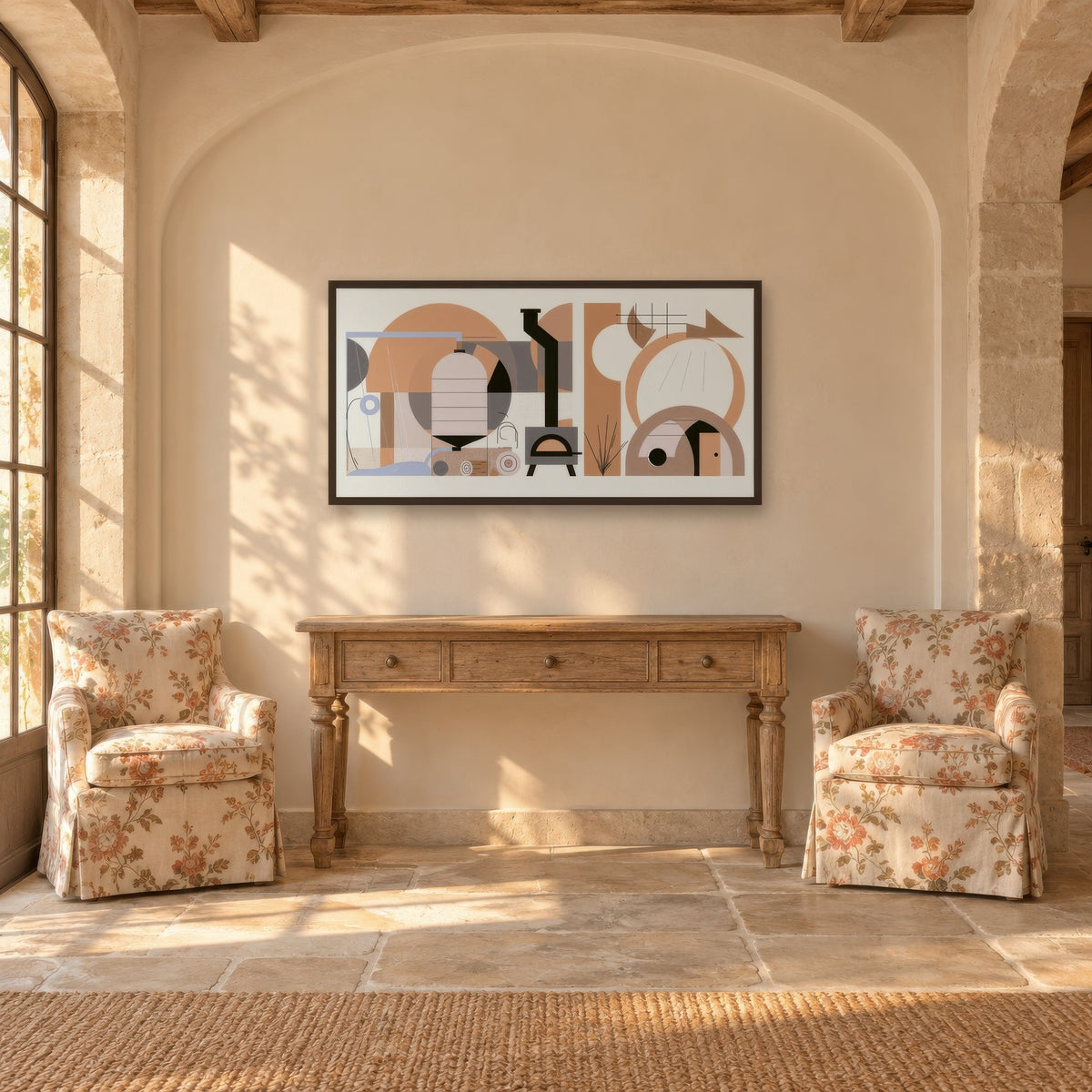 Warm Geometric Cottage cottagecore wall art in an entryway