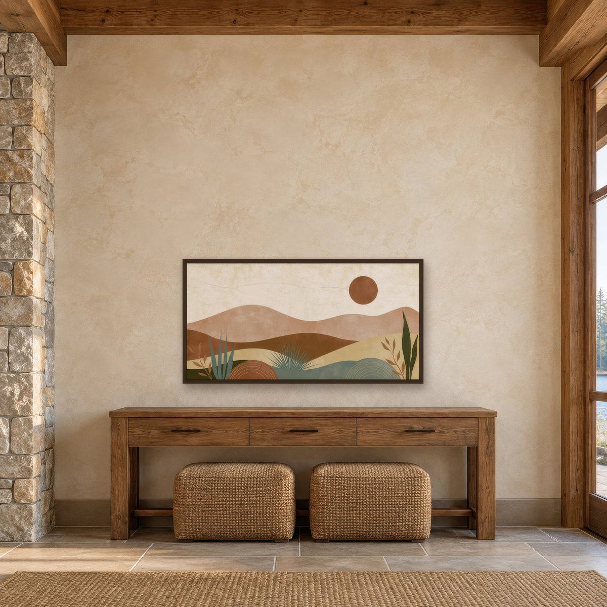 Desert Hills in Warm Light landscape wall art in an entryway
