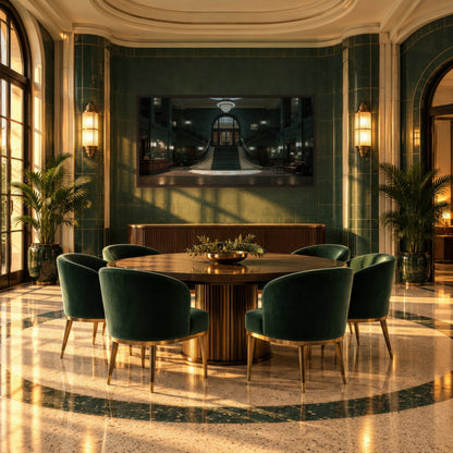 Emerald Deco Staircase art deco wall art in a dining room
