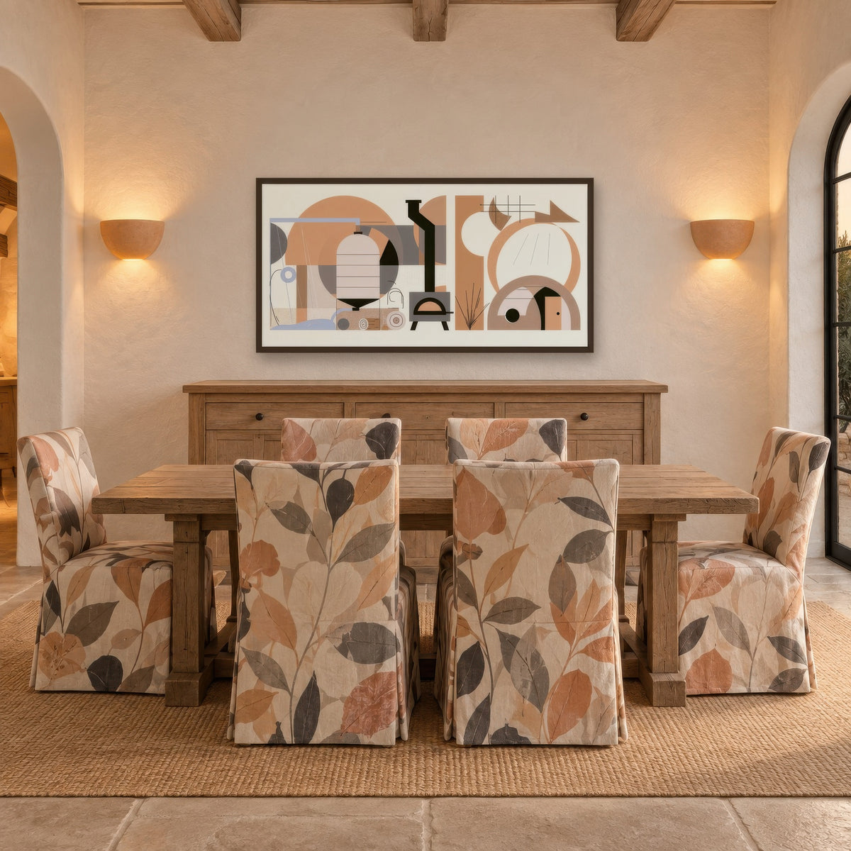 Warm Geometric Cottage cottagecore wall art in a dining room