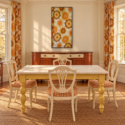 Retro 70s Floral Pattern vintage illustration wall art in a dining room