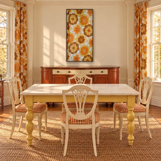 Retro 70s Floral Pattern vintage illustration wall art in a dining room