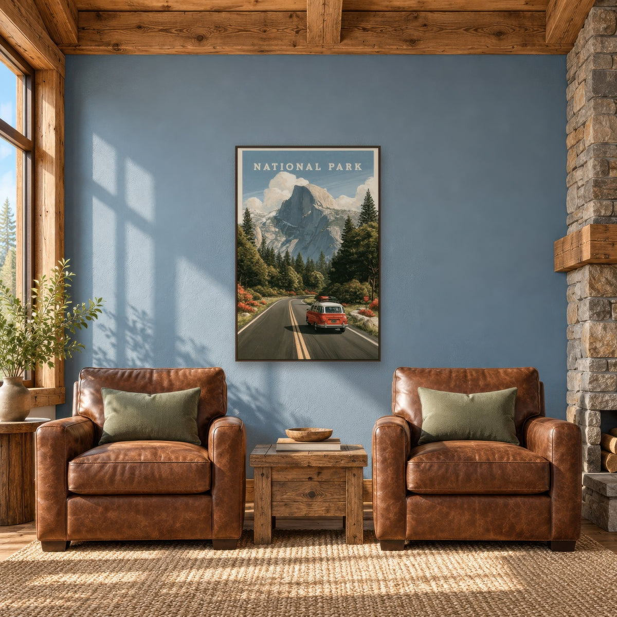 Half Dome Vintage Travel Poster national park wall art in a den
