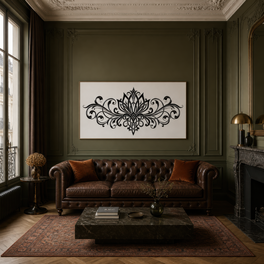 Black Lotus Scrollwork – Art Deco Wall Art