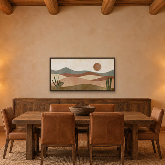 Terracotta Desert Waves landscape wall art in a dining room