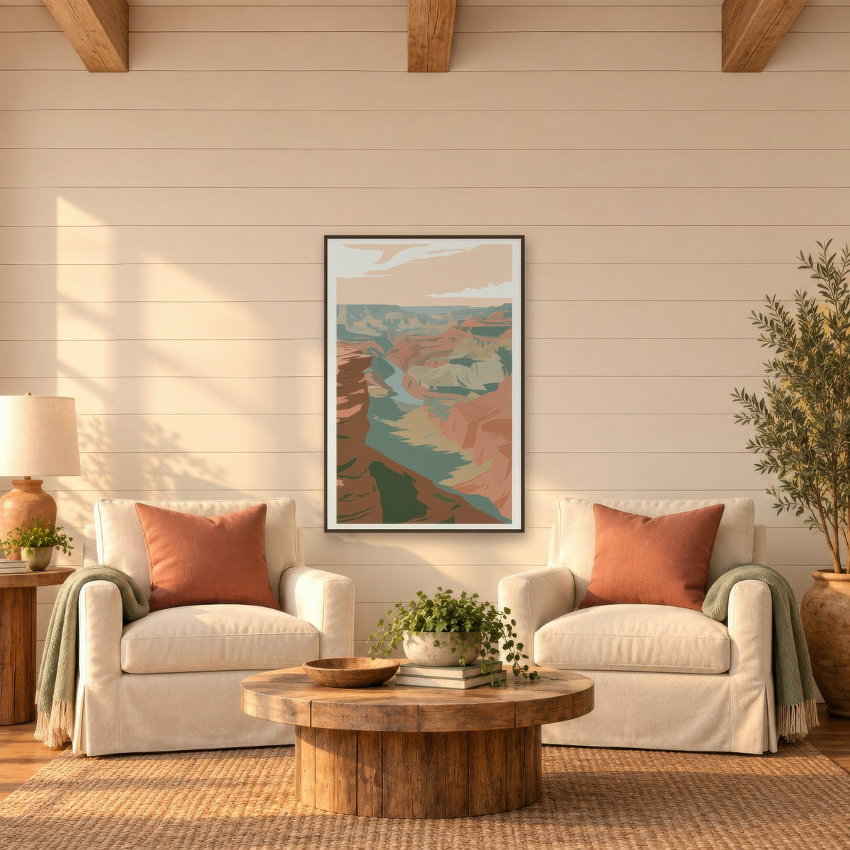 Golden Canyon Abstract Illustration landscape wall art in a den