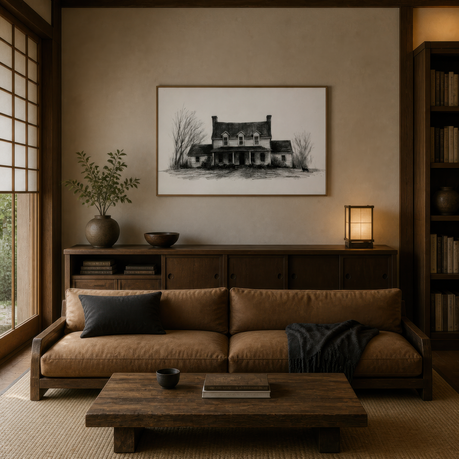 Farmhouse in Winter Sketch – Farmhouse Wall Art