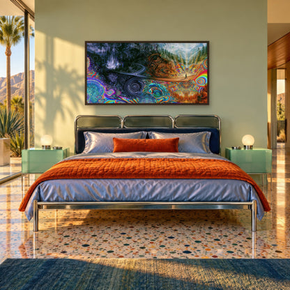 Winter to Summer Crossing psychedelic wall art in a bedroom
