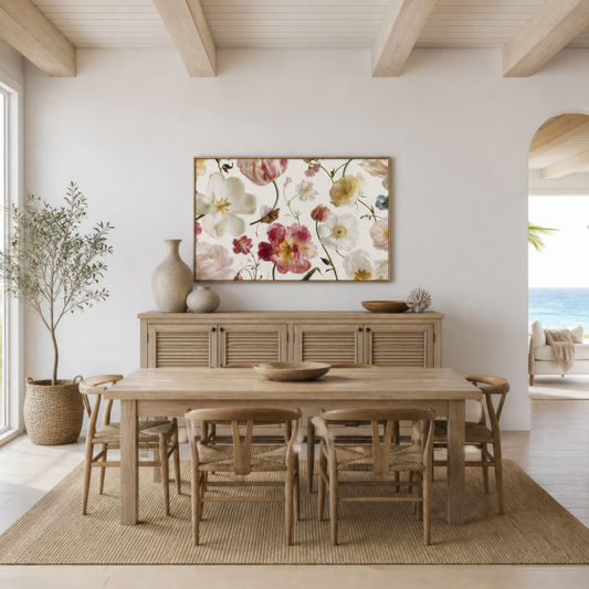Tulips and Wildflowers on Cream wall art print, alternate room view
