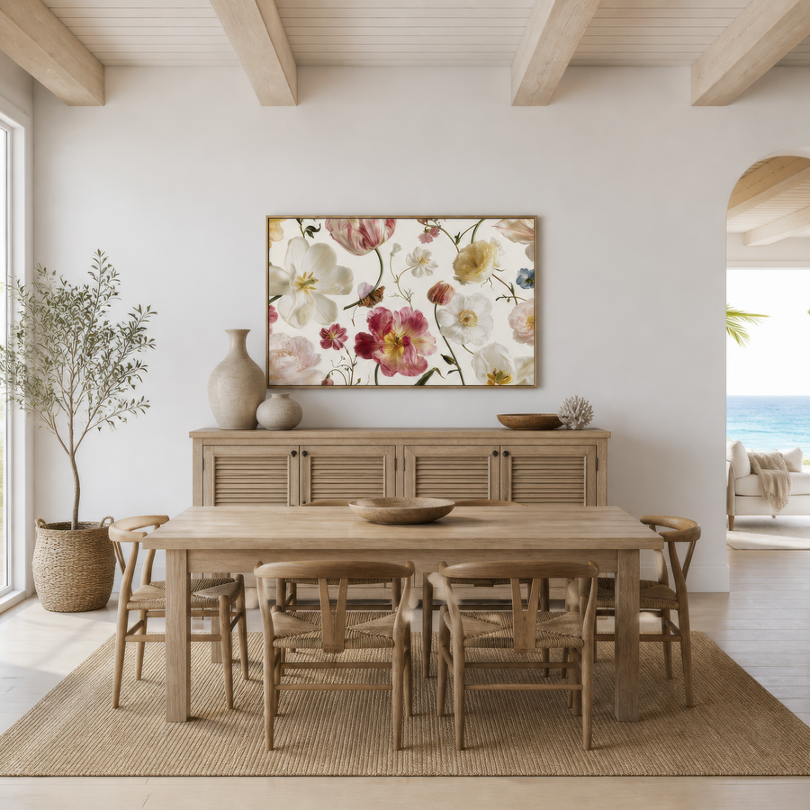 Tulips and Wildflowers on Cream – Watercolor Floral Wall Art