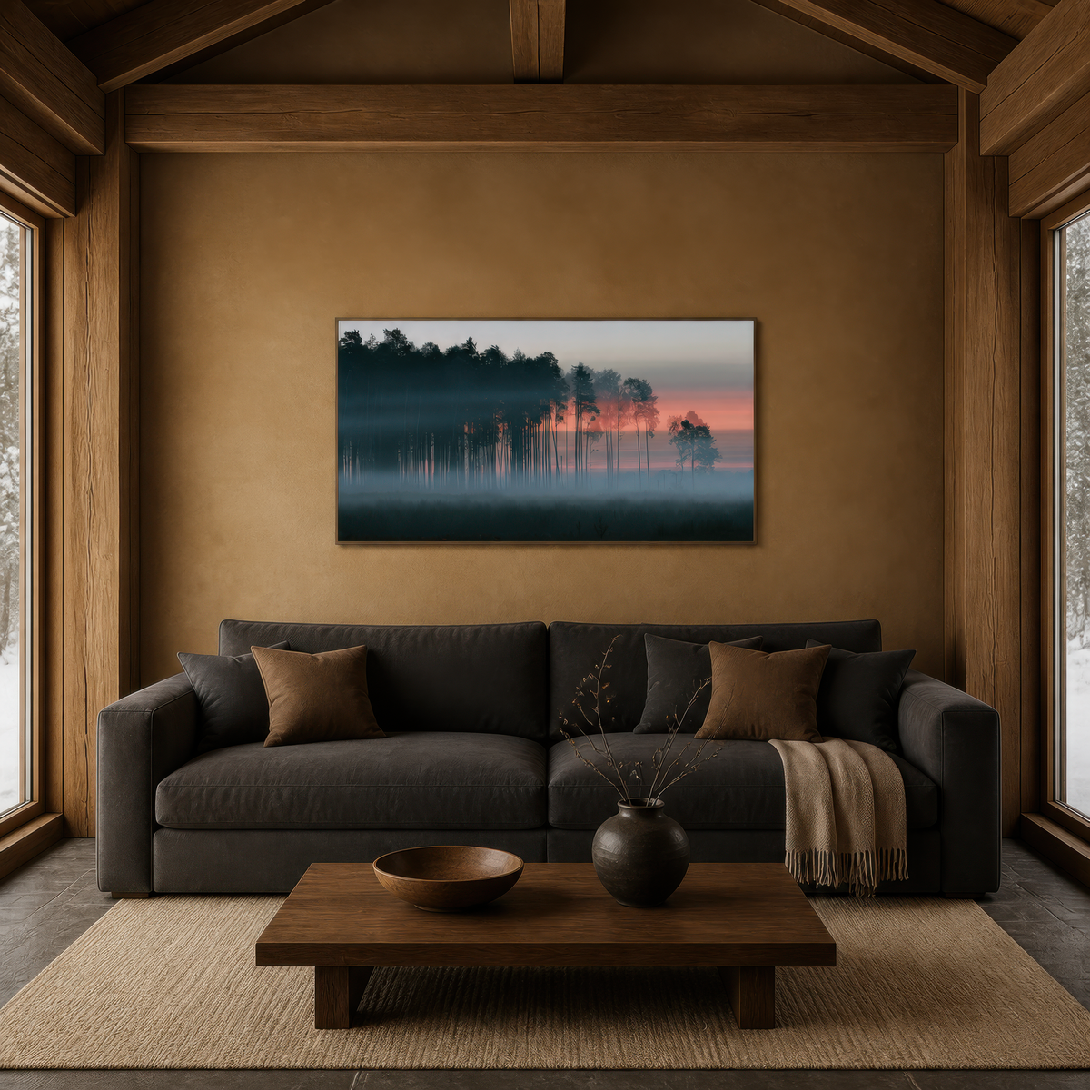 Misty Pine Forest at Dawn – Landscape Wall Art