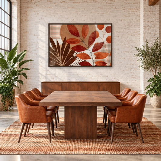 Autumn Leaves Collage boho wall art in a dining room