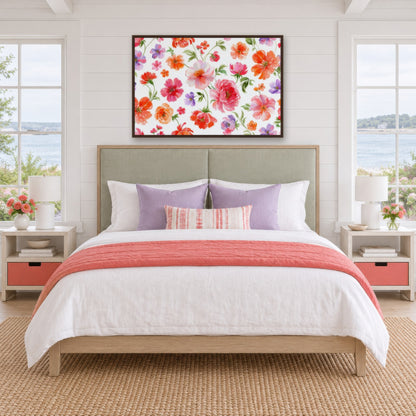 Bright Multicolor Floral Pattern watercolor floral wall art in a bedroom