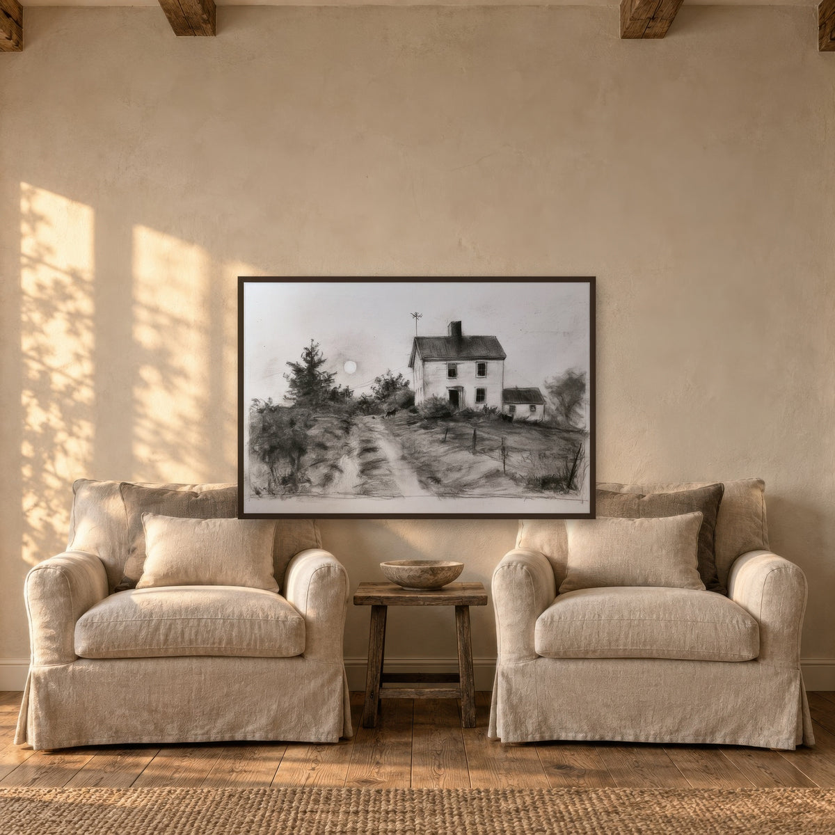 Dusty Country Road farmhouse wall art in a den