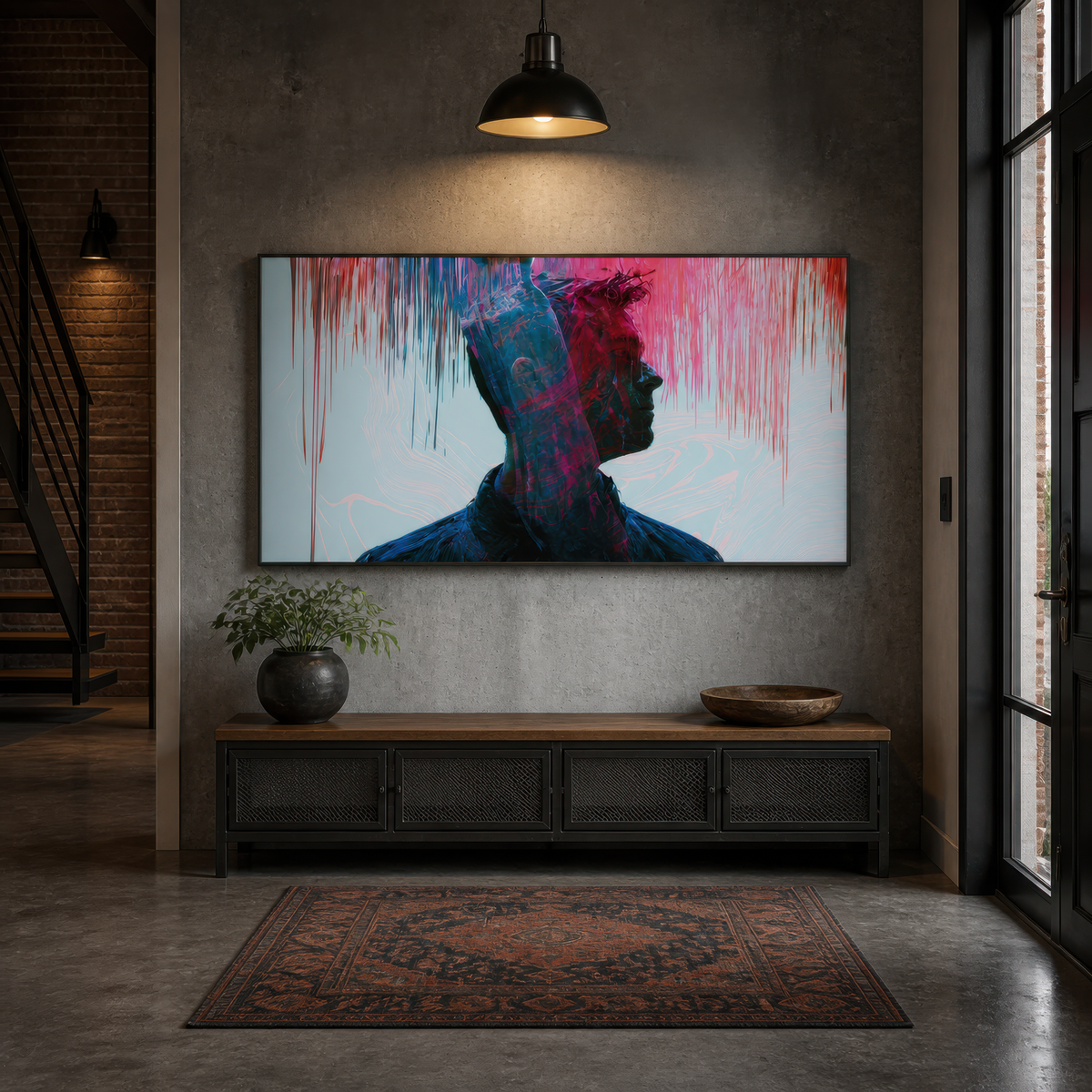 Double Profile in Red and Teal – Abstract Portrait Wall Art