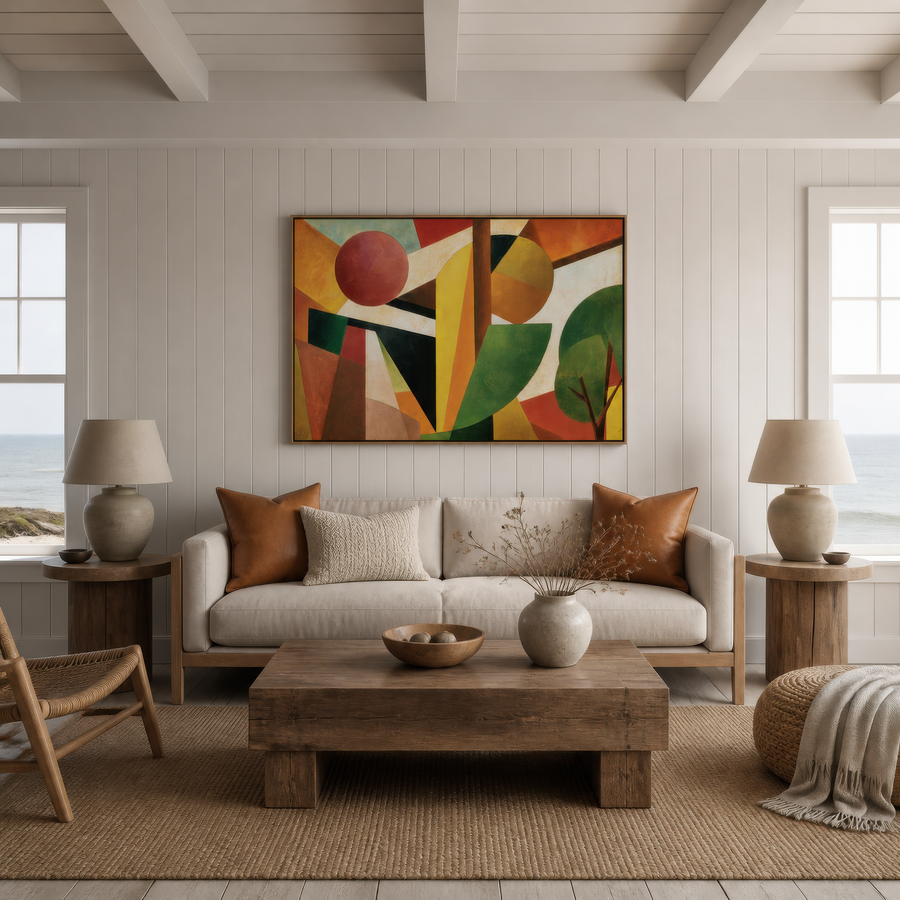 Cubist Sunrise Landscape – Art Deco Wall Art