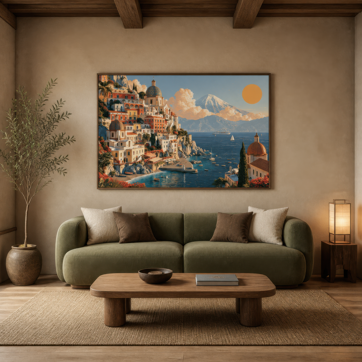 Cliffside Village Above a Blue Harbor – Travel Wall Art