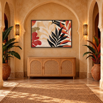 Black and Rust Leaves on Cream boho wall art in an entryway